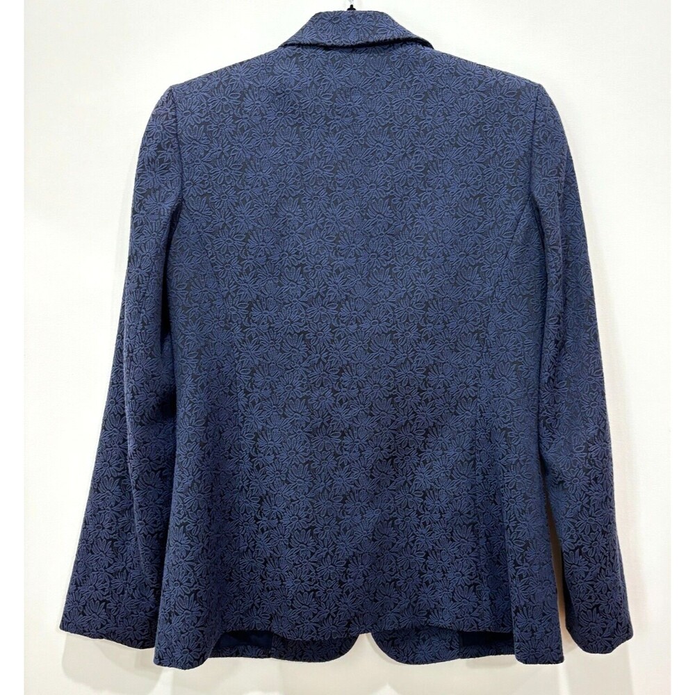 T Tahari Navy Blazer Womens 8 Tapestry Dark Floral Gothic Career Jacket 1 Button - Picture 6 of 12